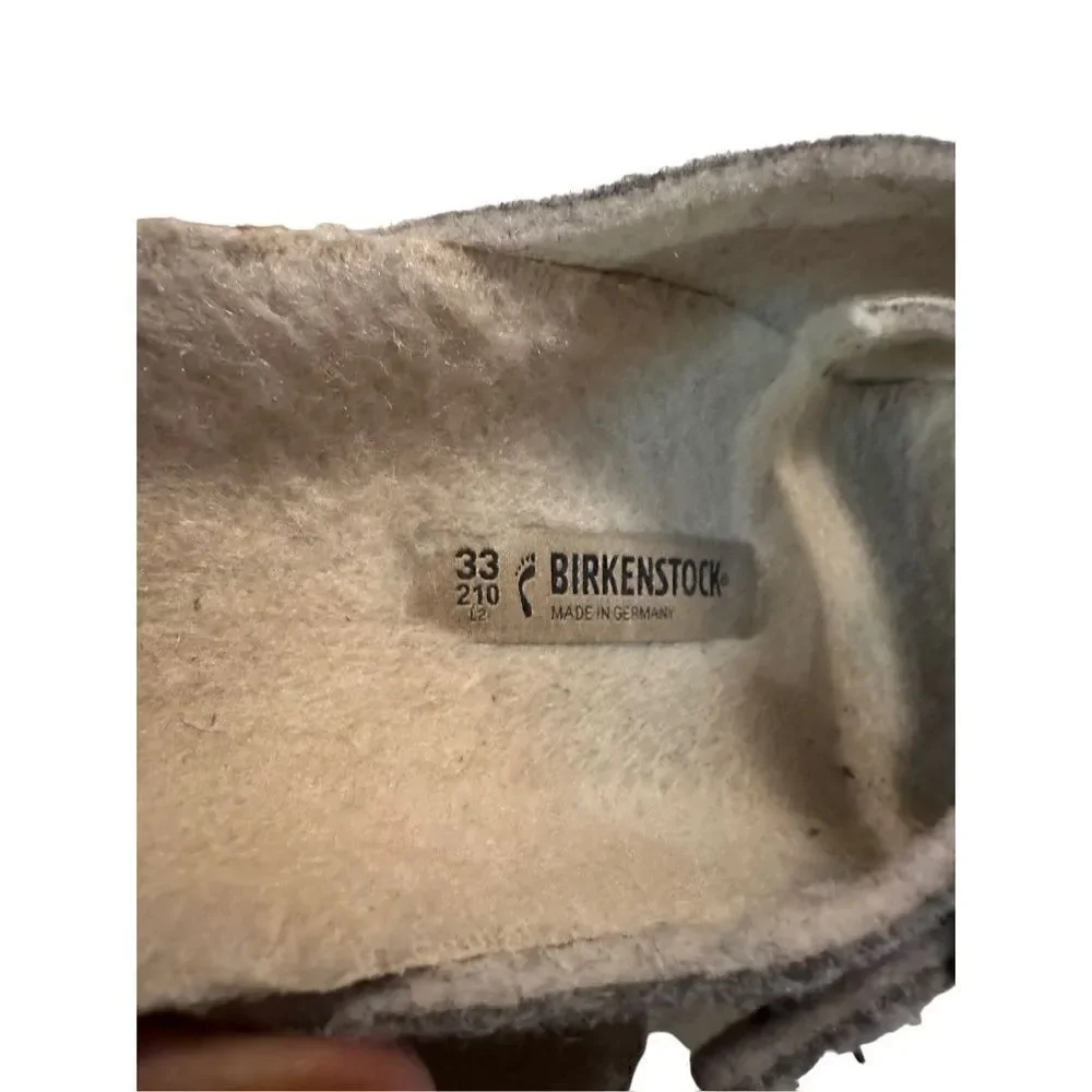 Birkenstock Sherpa Shearling Grey Wool Slide Sandal Big Kids Size 2 EU 33